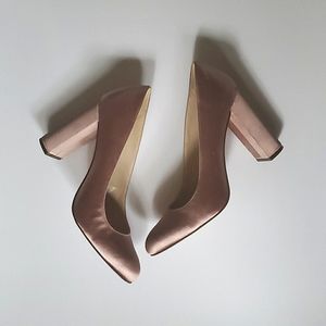 Nine West Pink Satin Block Heel 10 Rose Gold